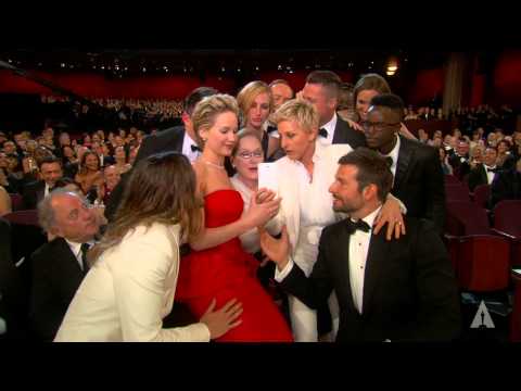 Ellen DeGeneres takes a selfie at the Oscars