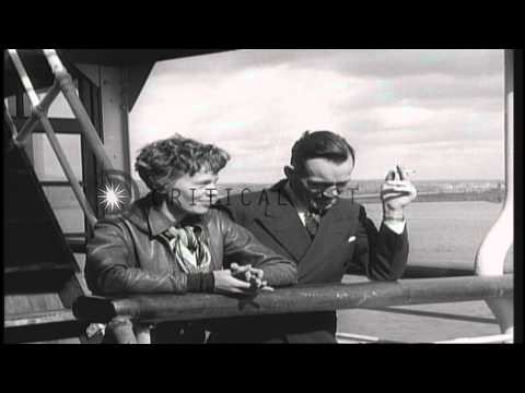 Amelia Earhart Putnam and Fred Noonan return to U.S. aboard SS Malolo, after take...HD Stock Footage