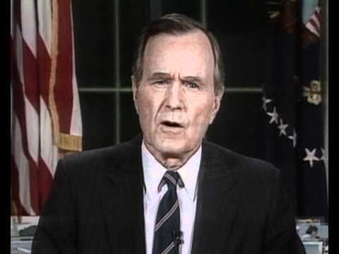George Bush announcing the liberation of Kuwait following Operation Desert Storm