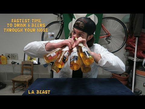 Fastest Time To Drink 6 Beers Through Your Nose | L.A. BEAST