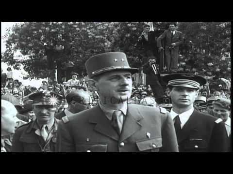 Parisians cheer French General Charles De Gaulle, General Koenig and General Lecl...HD Stock Footage