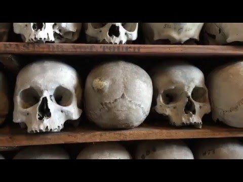 Human skulls at the bone crypt. St Leonard&#039;s church in Hythe, Kent, UK