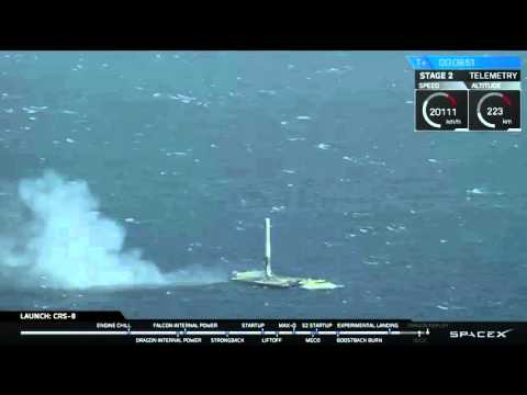 SpaceX Falcon 9 - Successful Drone Ship Landing - 8th April 2016