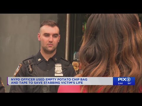 NYPD officer recognized after saving stabbing victim&#039;s life using a potato chip bag