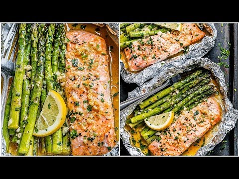 Foil Salmon and Asparagus in Garlic Butter Sauce - Easy Salmon Recipe