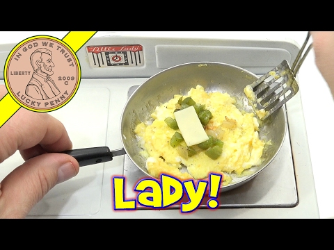 Little Lady Vintage Oven Cooking A Miniature Omelet