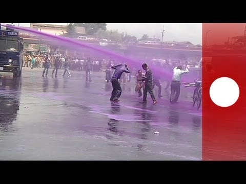 Jets of purple greet Kashmir protesters