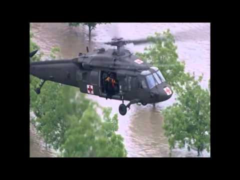 Army Helicopter Rescues Two Men From Flooded Pickup Near Sanger, TX