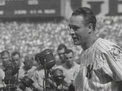Gehrig delivers his famous speech at Yankee Stadium
