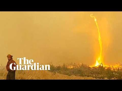Firefighters&#039; hose pulled into fire whirl in Canada