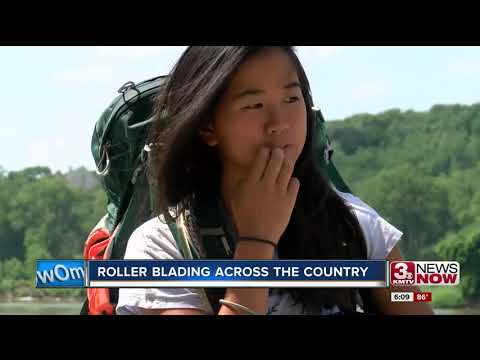 Girl rollerblading across the country