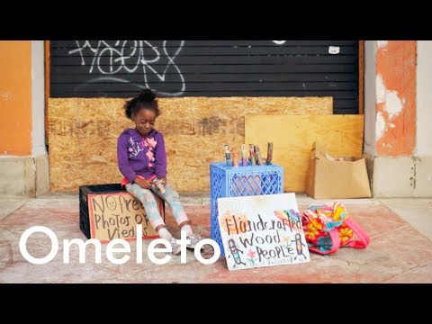 A homeless 7-year-old who lives on the beach makes and sells &#039;stick people&#039; to get by. | Jada