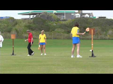 Amanda Curry bowling at Seaford stoolball tournament (semi-final)