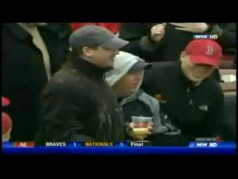 Red Sox Fans Gets Pizza Thrown At Him