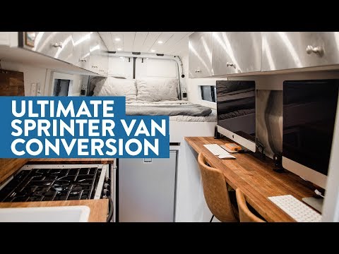 Self-converted Off-Grid Sprinter Van with Full Office, Bathroom, and Garage