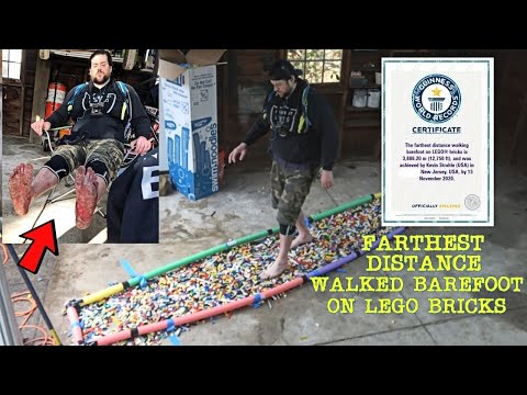 Farthest Distance Walked Barefoot on LEGO Bricks (New Guinness World Records Title 2020) | LA BEAST