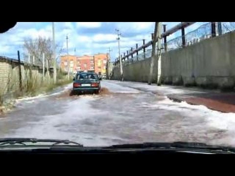 Fruit juice flash flood flows through street in Russia