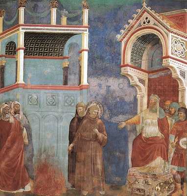 573Px-Giotto - Legend Of St Francis - -11- - St Francis Before The Sultan (Trial By Fire)