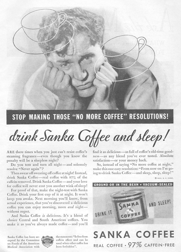 Sanka Decaffinated Coffee Advertisement, 1932