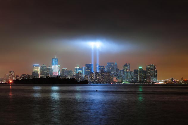 Urban city skyline at night