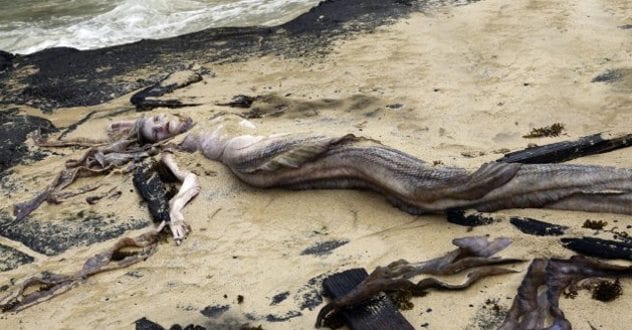 A close-up film of a fictitious mermaid swimming off the coast of China ...