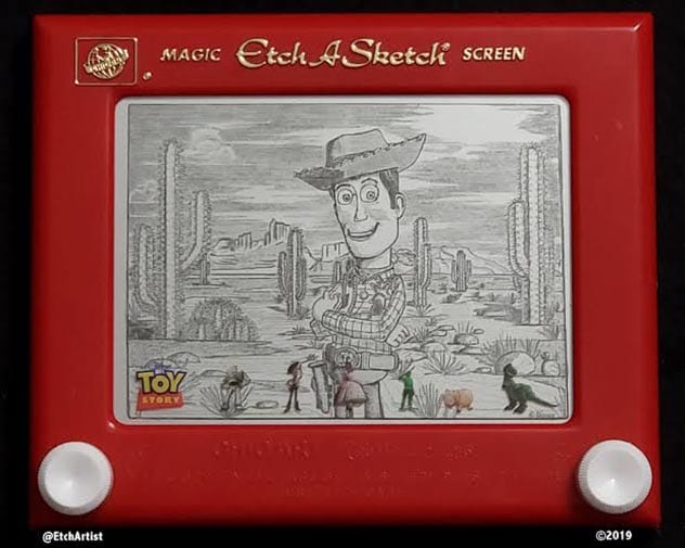 Neat fact: Etch's appearance in Toy Story is credited for saving Etch A  Sketch from falling out of production back in the 90s! Thanks Pixar! -  iFunny Brazil