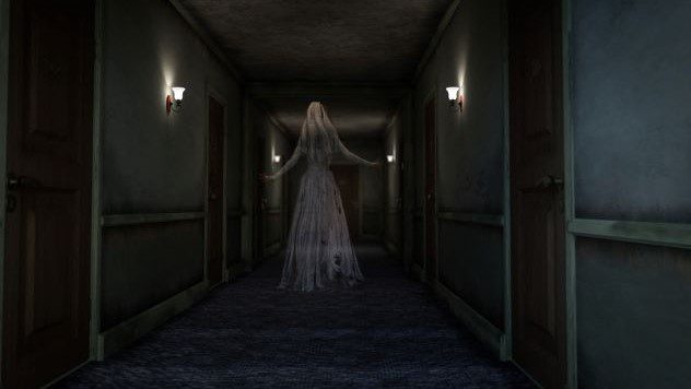 A dark, empty hotel hallway, symbolizing hotels of horror